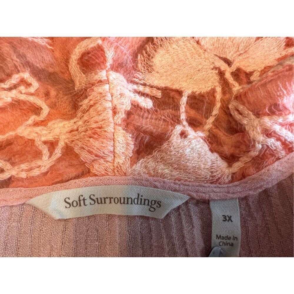 Soft surroundings 3xl layered peach orange embroidered overlay Lagenlook top - Picture 7 of 7